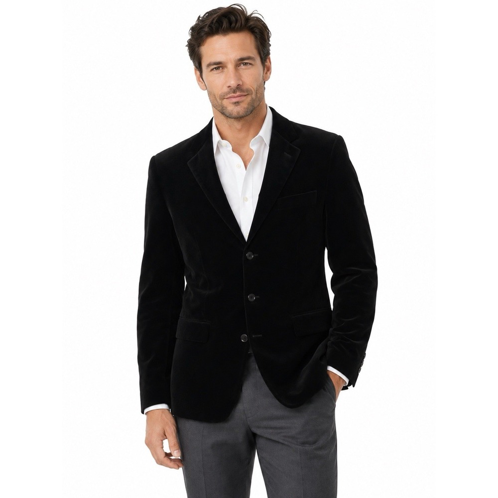 T. Harris London Black Velvet Blazer Sport Coat Men's 42L Classic Formal Luxury